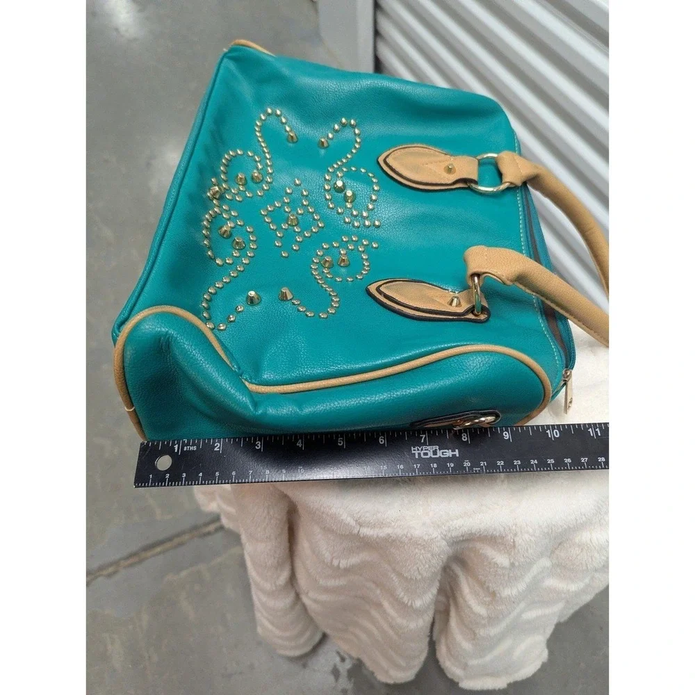 Western Boho Teal Studded‎ Satchel Purse Faux Leather Southwestern Bag Festival